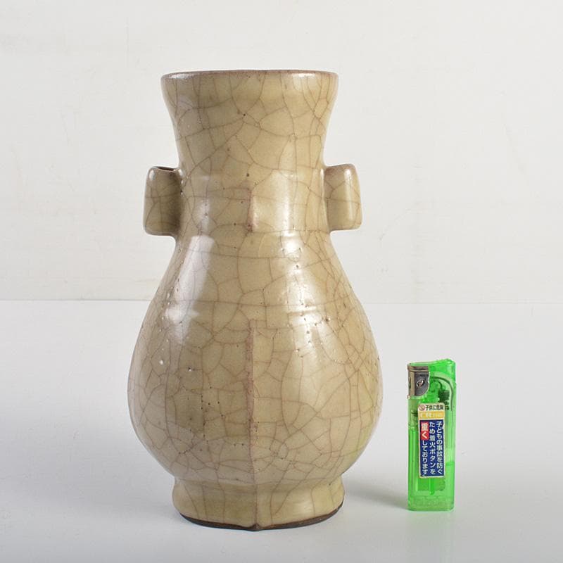 中国　哥窯　金絲鉄線　氷裂文　双耳瓶　C　7365E