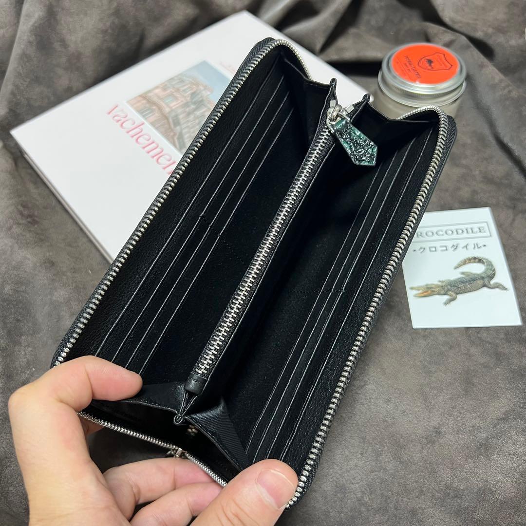 実物一枚革　クロコダイル　ラウンドファスナー 本革　手染め手作り　長財布　人気