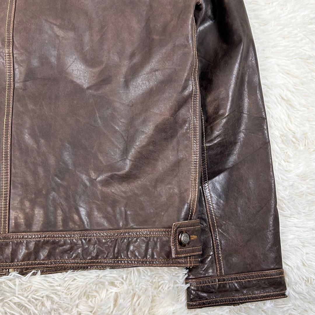 OLD GAP レザーシングルライダースジャケット ブラウン 90s 牛革 茶色