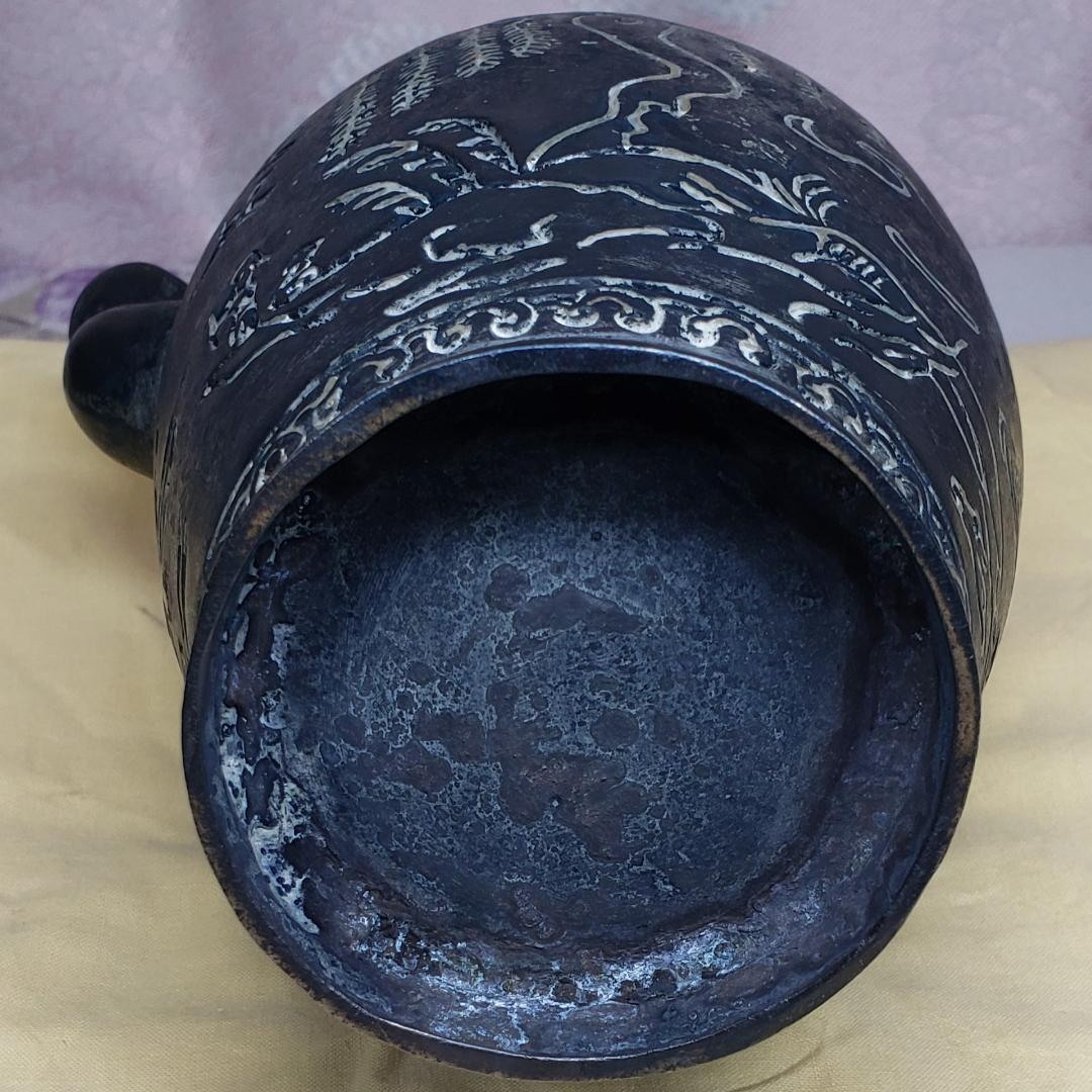 ◆『高麗銀象嵌蒲柳水鳥紋浄瓶』水瓶 銅瓶◆検）新羅仏 百済仏 仏像 天平仏 空海