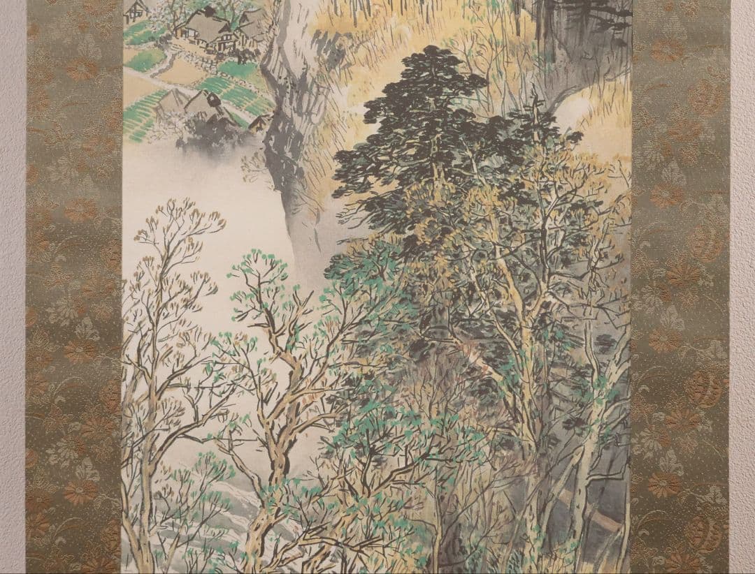 【複製】玉堂美術館監修 川合玉堂画 渓村春信 絹本 掛軸 工芸 山水 MB115