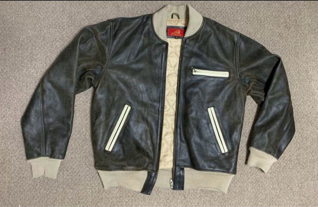 ダークブラウン レザー シングルライダースジャケット 40　スポーツジャケット