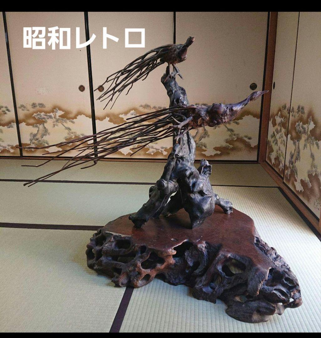 【大正レトロ/明治レトロ/昭和レトロ 】木製置物 孔雀 くじゃく 花台 当時物