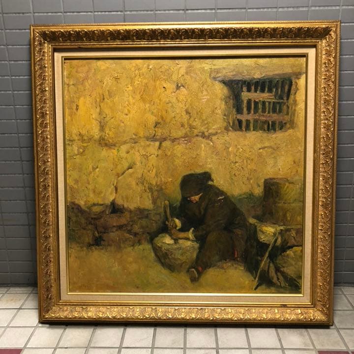 油絵 方冰山 80×80cm 額縁付き