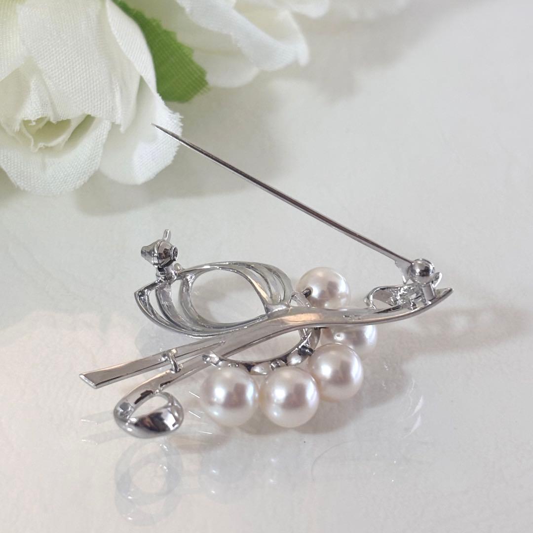 【MAY07】075 ミキモト　シルバー　パール　ブローチ