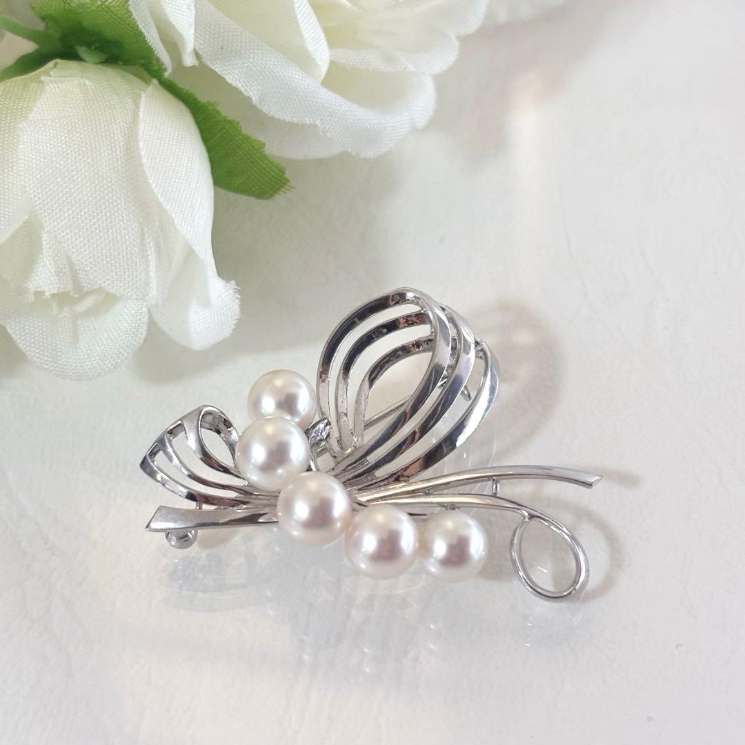 【MAY07】075 ミキモト　シルバー　パール　ブローチ