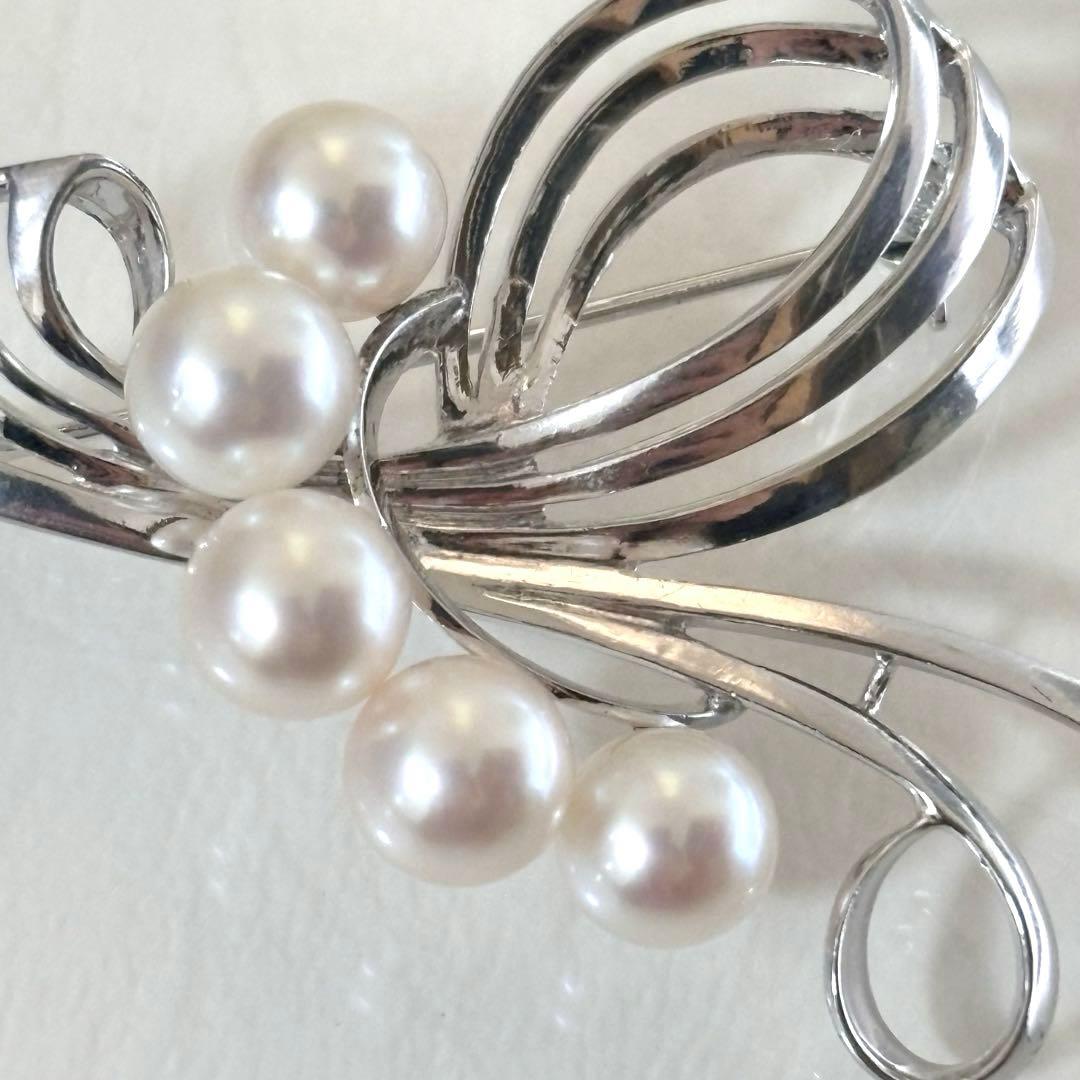 【MAY07】075 ミキモト　シルバー　パール　ブローチ