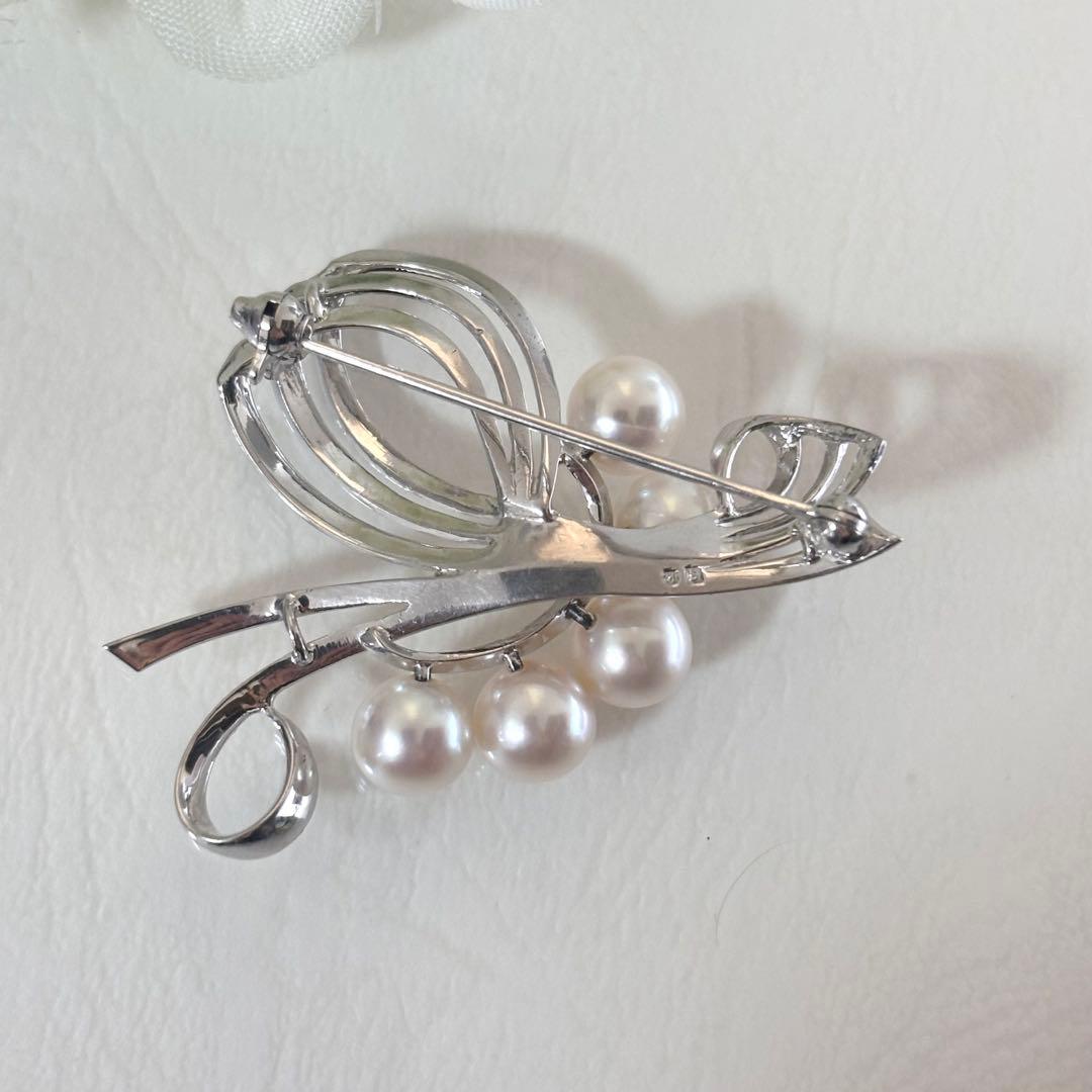 【MAY07】075 ミキモト　シルバー　パール　ブローチ