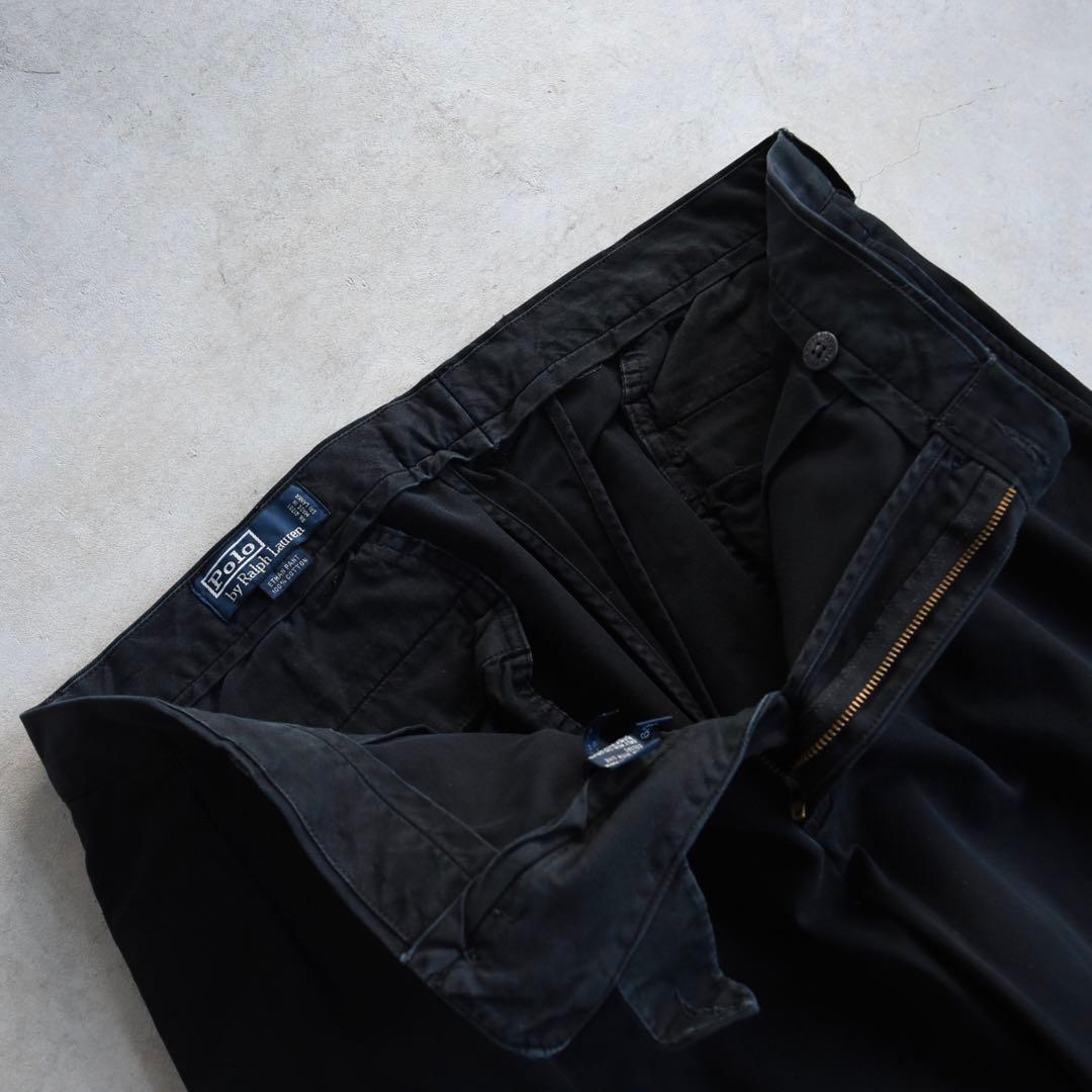 90s ラルフローレン ポロチノ ツータックチノ黒ブラック USA W36L30