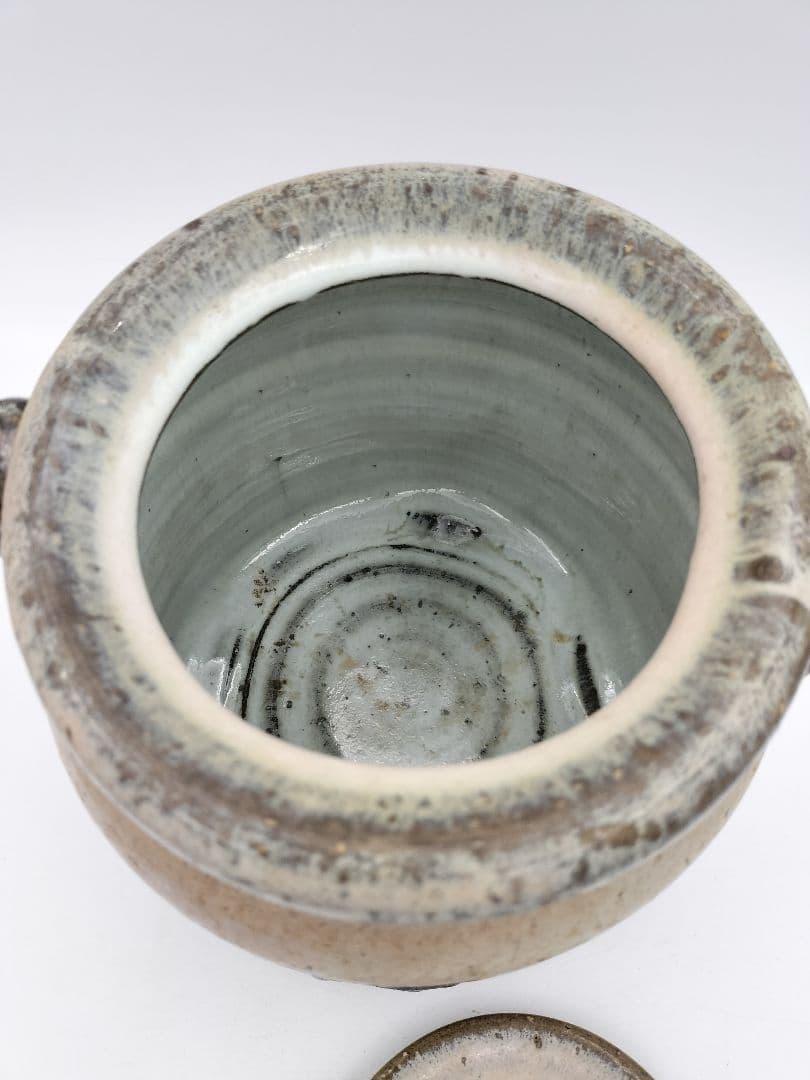 b521 【未使用】水指 萩 窯変 耳付 岡田裕 木箱 茶道具 古物