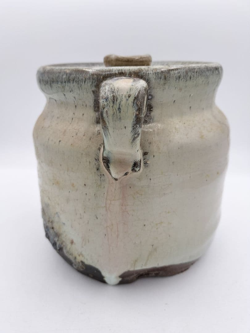 b521 【未使用】水指 萩 窯変 耳付 岡田裕 木箱 茶道具 古物