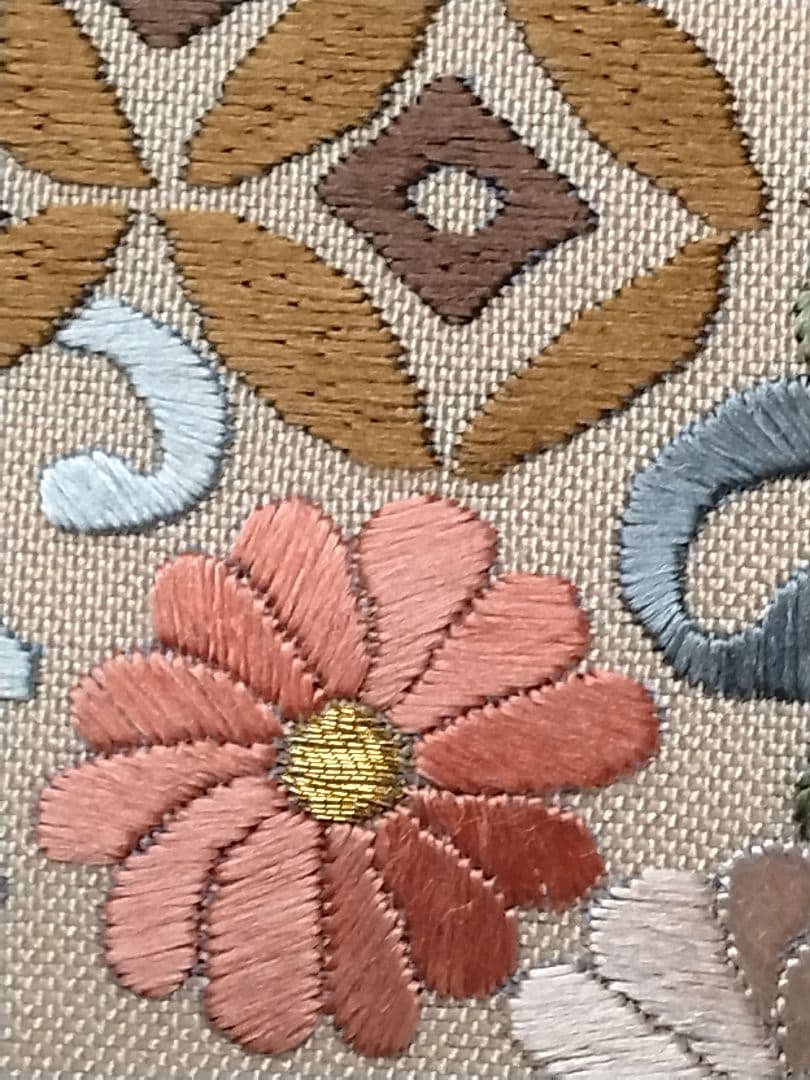 花柄刺繍 袋帯 ベージュ系