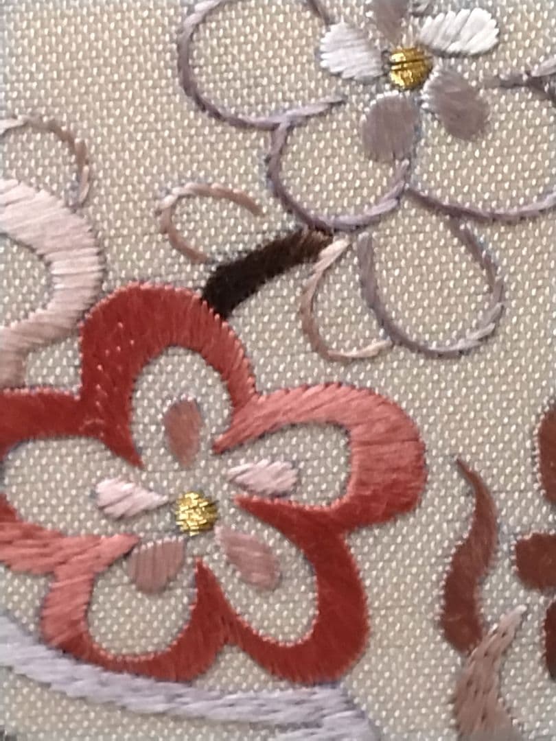 花柄刺繍 袋帯 ベージュ系