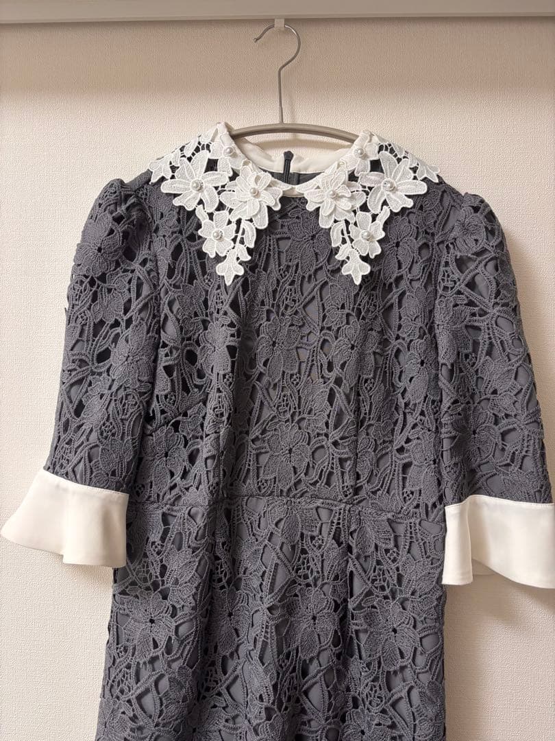 LEJA 花柄レースカラースパンコールAラインワンピースドレス