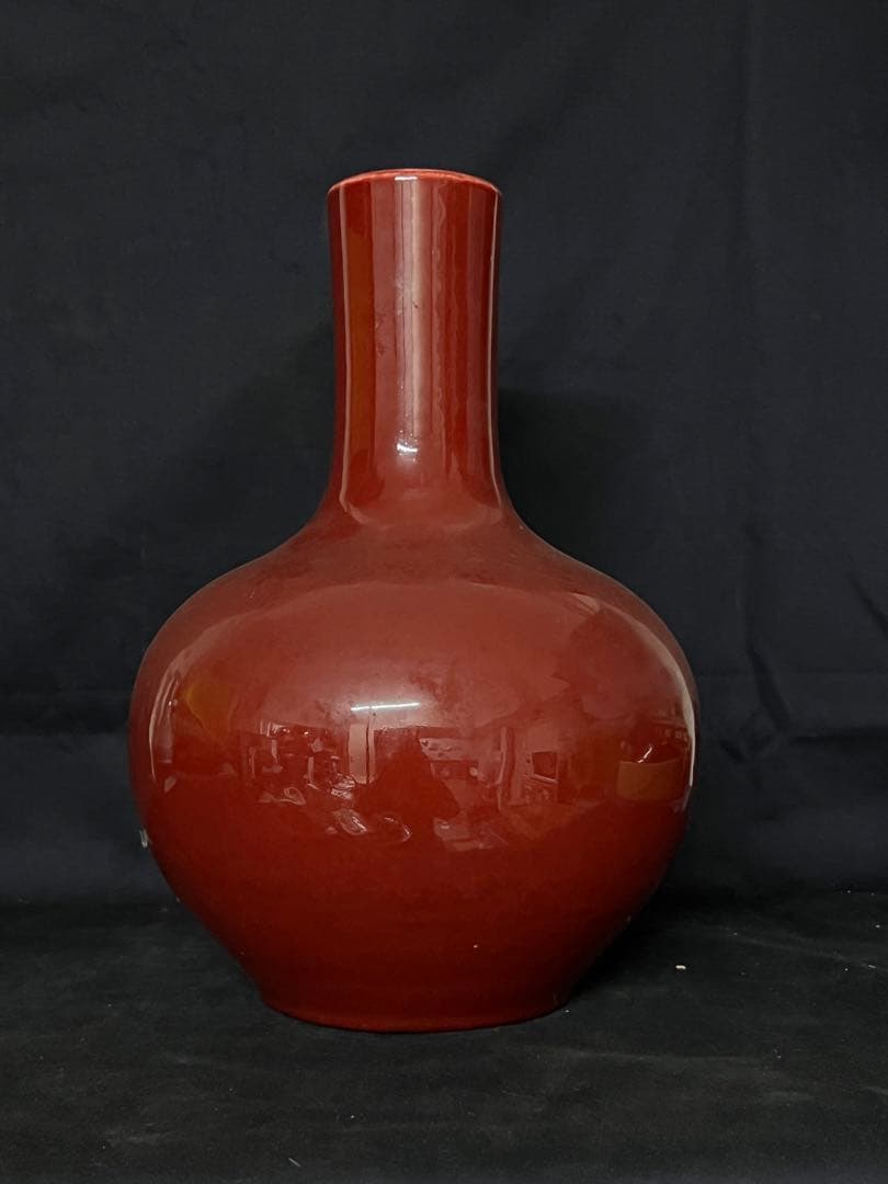 中国 骨董【大清雍正年製】赤釉天球瓶