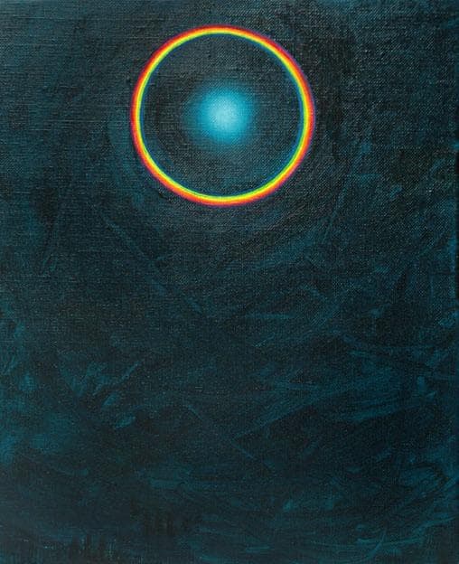 油絵 菅家令子 絵画インテリア額付(青緑＋金色の枠)F3-GB62023祈り希望