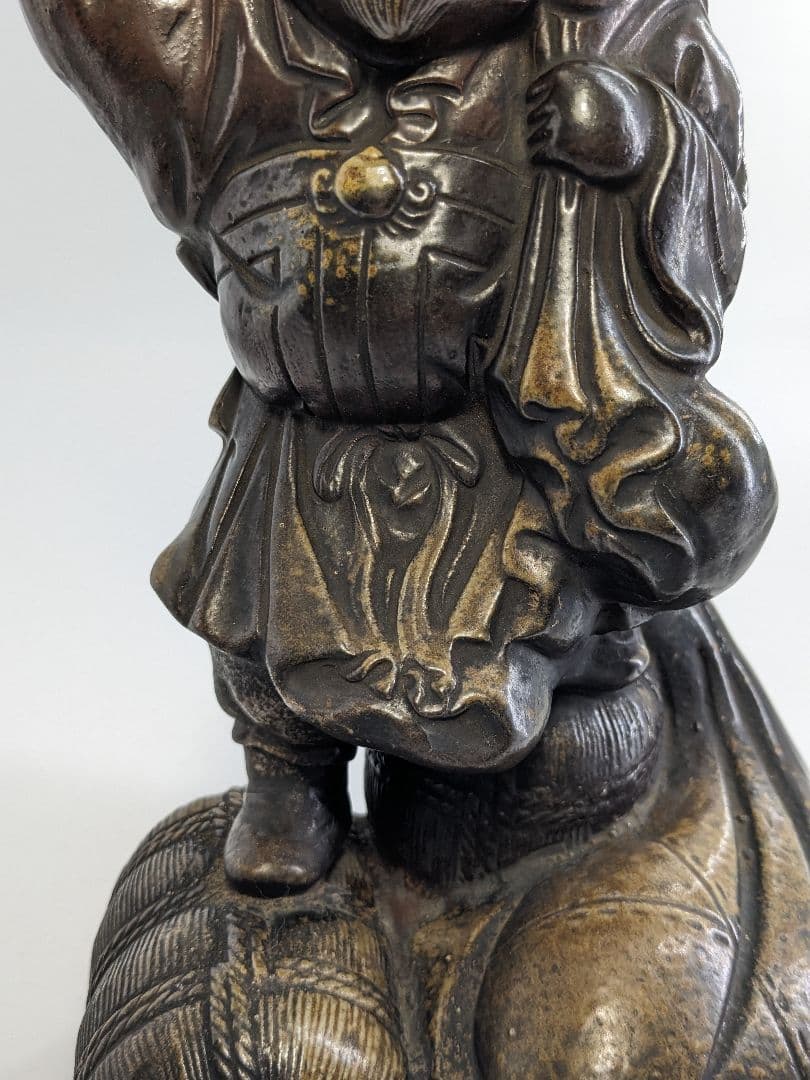 明治～昭和初期 備前焼 大黒天像 置物 七福神 打ち出の小槌 縁起物 工芸品