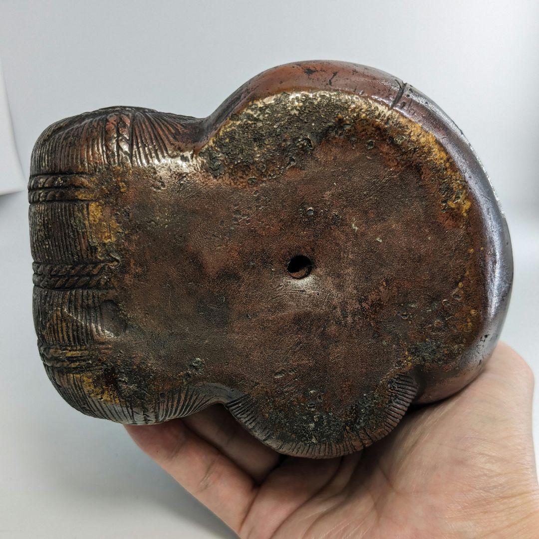 明治～昭和初期 備前焼 大黒天像 置物 七福神 打ち出の小槌 縁起物 工芸品