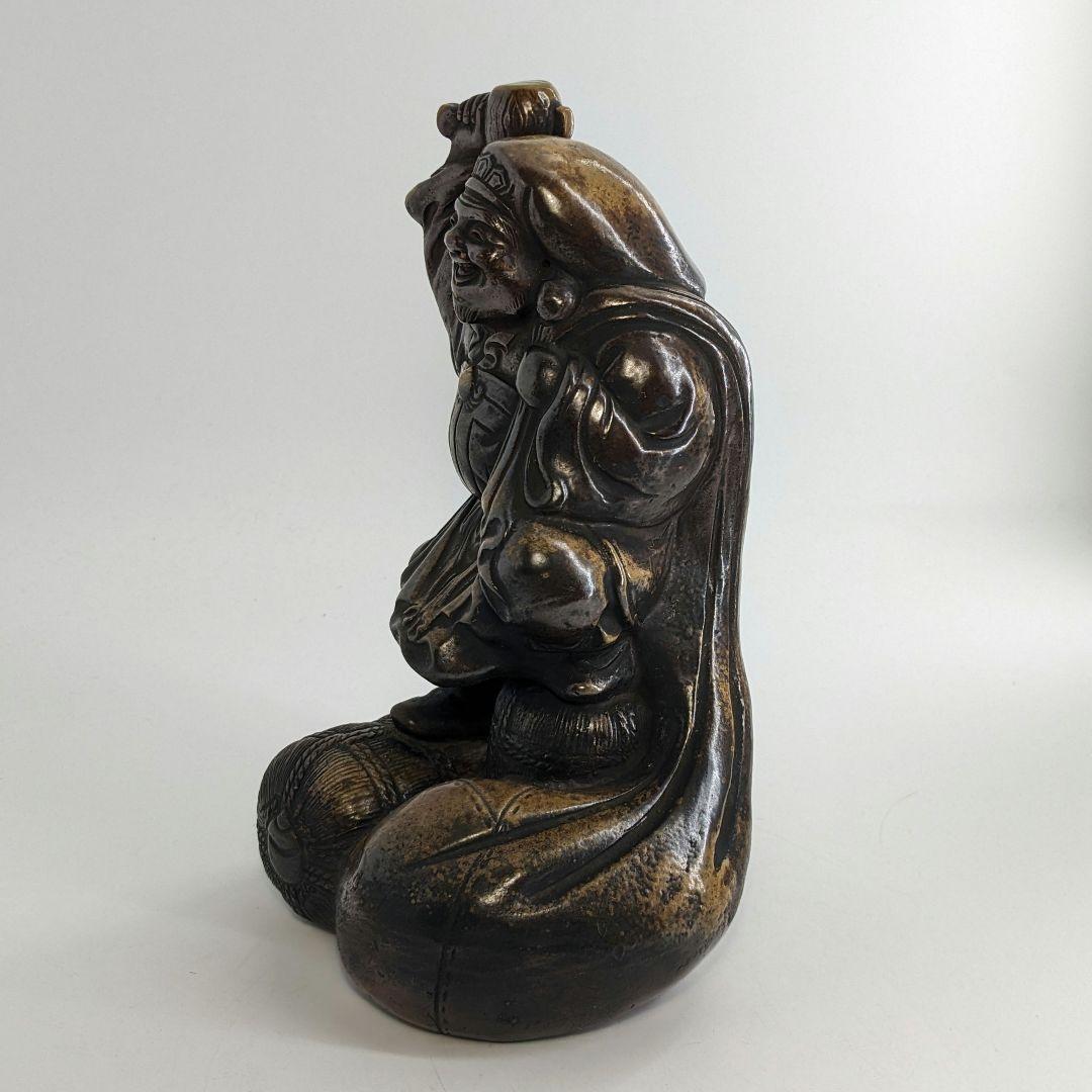 明治～昭和初期 備前焼 大黒天像 置物 七福神 打ち出の小槌 縁起物 工芸品