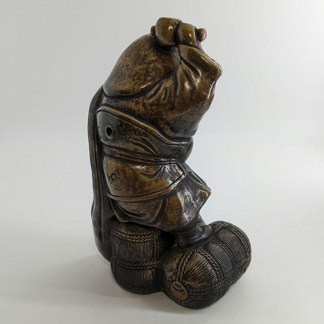 明治～昭和初期 備前焼 大黒天像 置物 七福神 打ち出の小槌 縁起物 工芸品