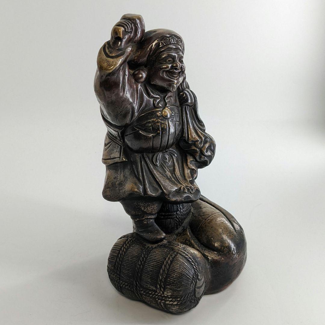 明治～昭和初期 備前焼 大黒天像 置物 七福神 打ち出の小槌 縁起物 工芸品