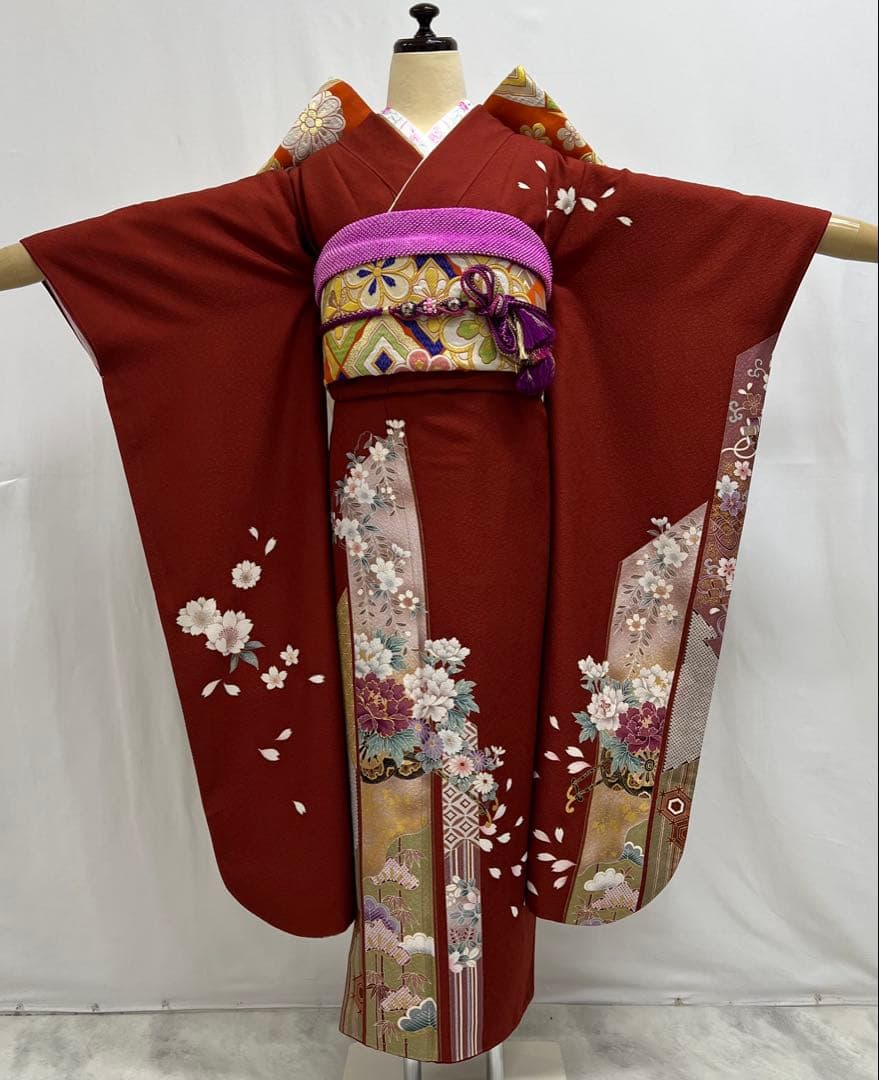 振り袖　フルセット　長襦袢　金彩加工　刺繍入り　成人式　全通長尺袋帯　608