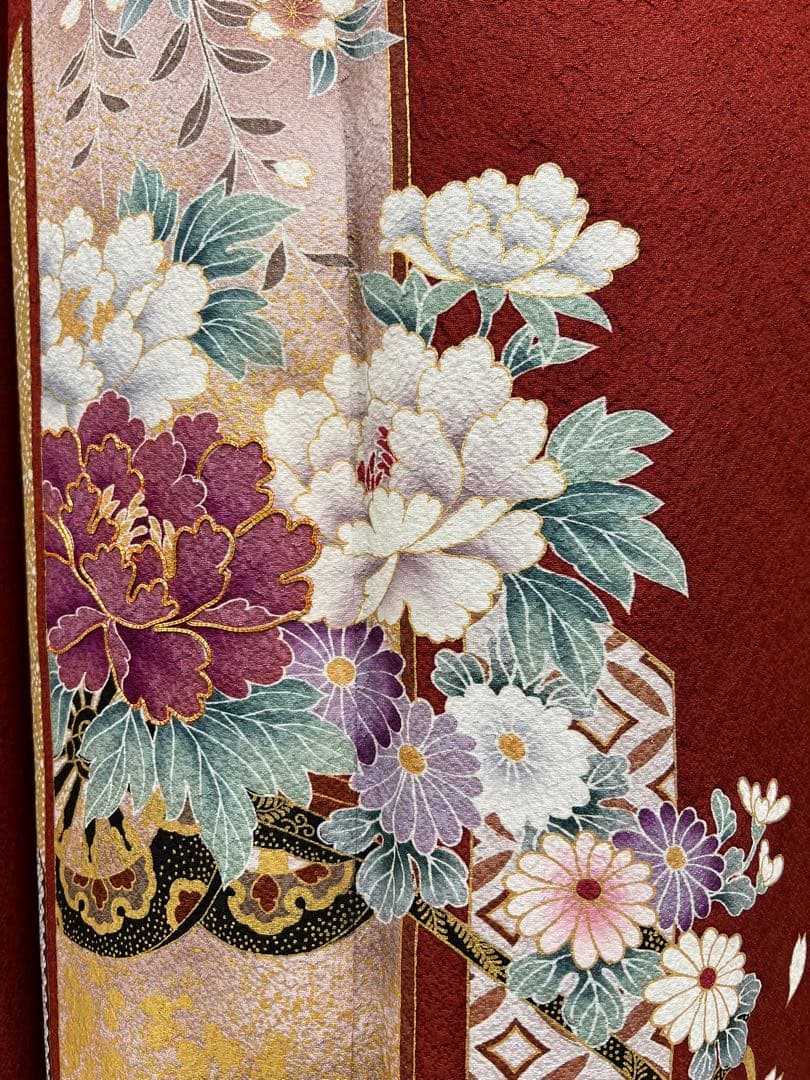 振り袖　フルセット　長襦袢　金彩加工　刺繍入り　成人式　全通長尺袋帯　608