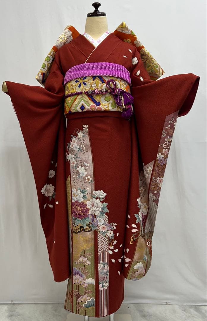 振り袖　フルセット　長襦袢　金彩加工　刺繍入り　成人式　全通長尺袋帯　608