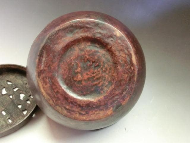 手炉■手焙り 松 門紋 透かし 古い茶道古民具古銅器 手火鉢 手あぶり 火器