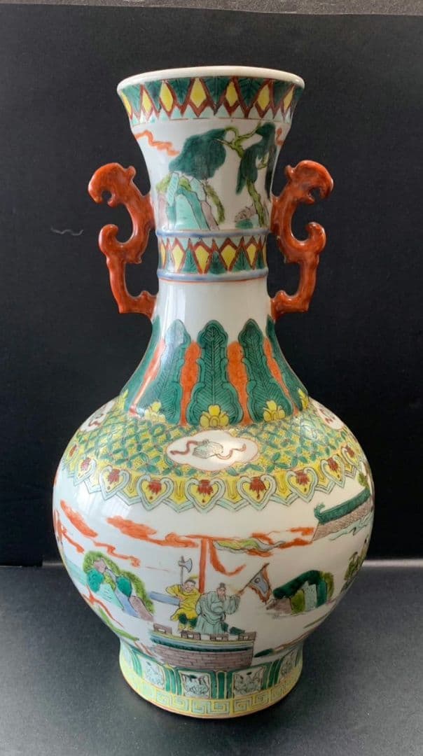 大清康熙年製 中国 壺 大型 獣耳 骨董 アンティーク 陶器製 松絵