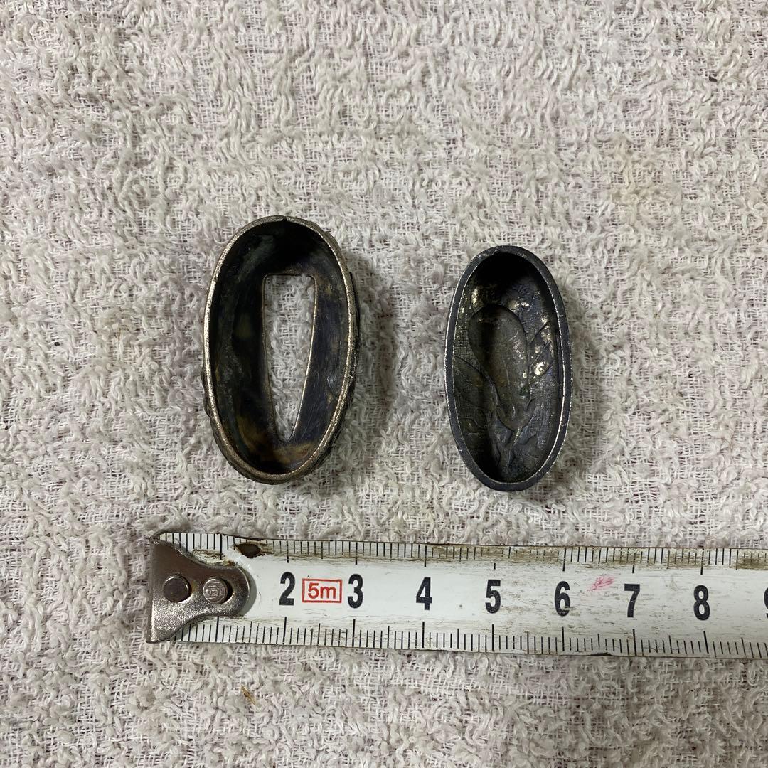 B-34 縁頭　銀象嵌　武具　刀装具　装飾品　江戸時代　刀　美術品　工芸品　骨董