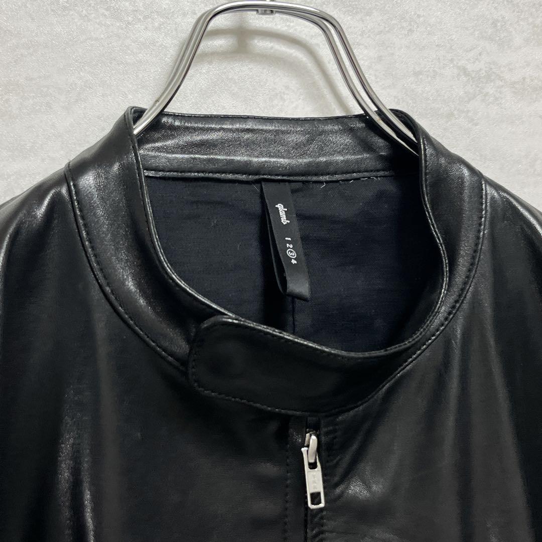 美品『グラム』シングルライダースレザージャケット 羊革 ベルト ダブルジップ 黒