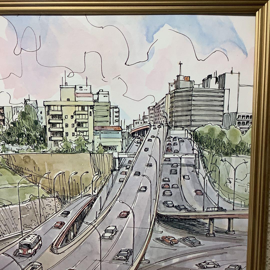 値下げ　水彩画　「Tokyo City 」N.Kizuka  額装