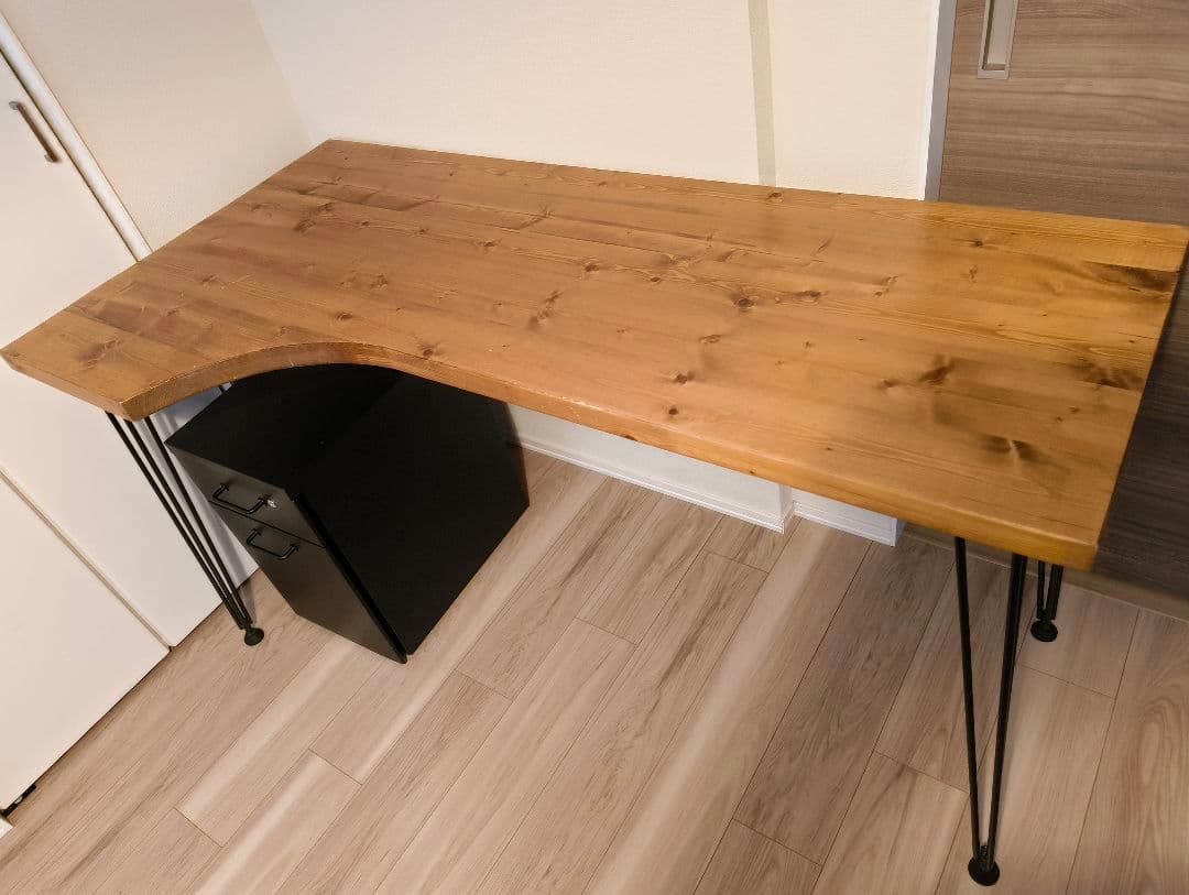 【ひつじ】ロウヤ L字デスク アンティーク風 天然木