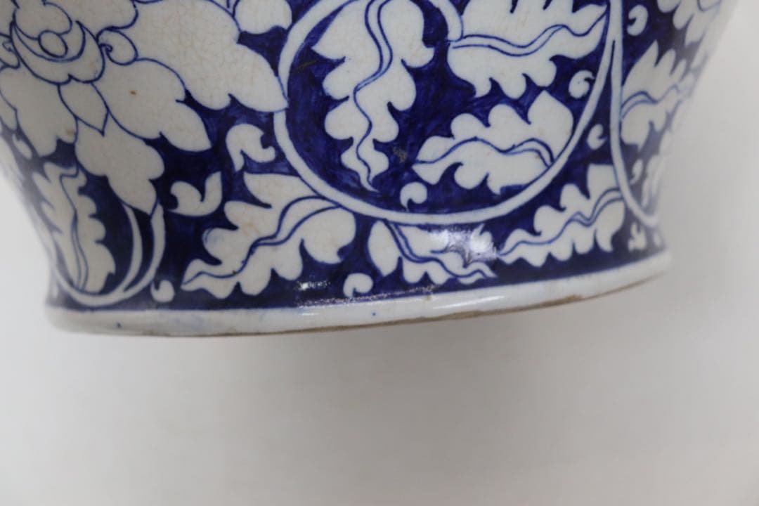 中国　清時代　染付　蓋付大壺　送料込み250221