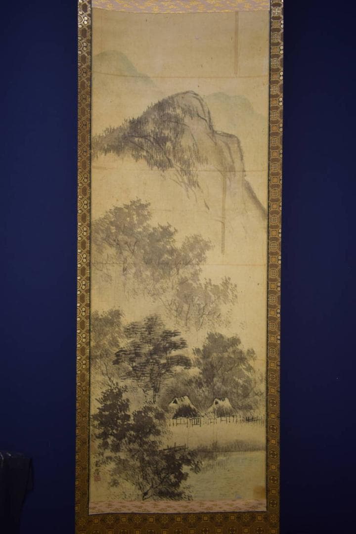 真作/森寛斎/水墨山水図/桐題箱付/布袋屋掛軸HI-672