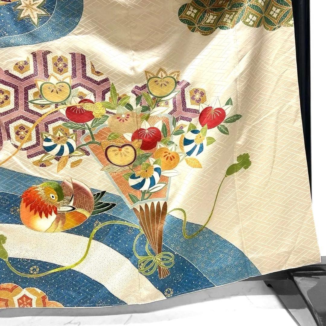 大彦謹製 セミアンティーク 金駒刺繍　刺繍　鴛鴦　振袖　着物 013a p