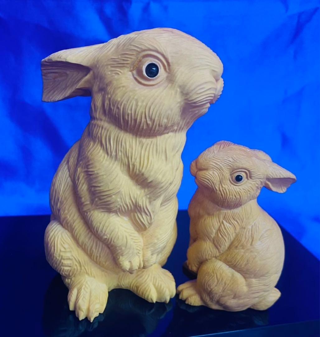 黄楊彫り　親子うさぎ