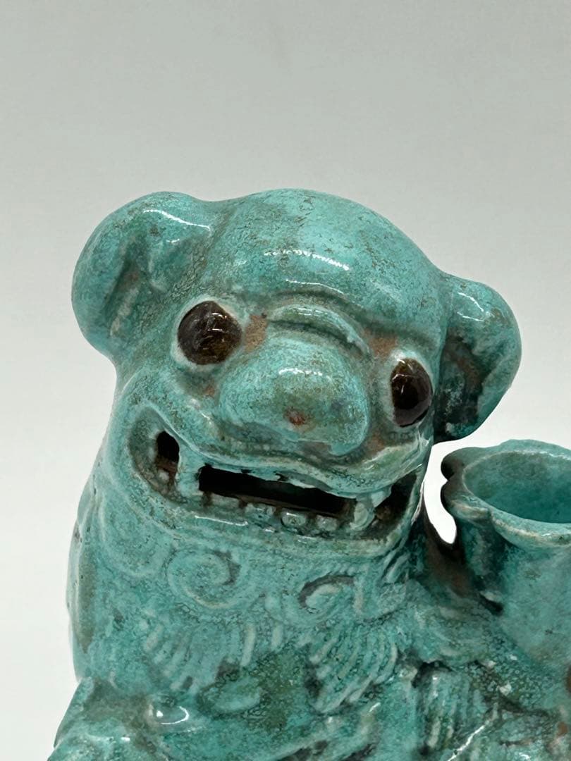 中国　清時代　松石緑釉獅子　アンティーク　送料込み0715