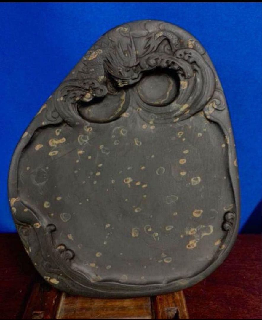 【希少品】清時代　中国古美術 文房具 古歙州金星龍頭硯