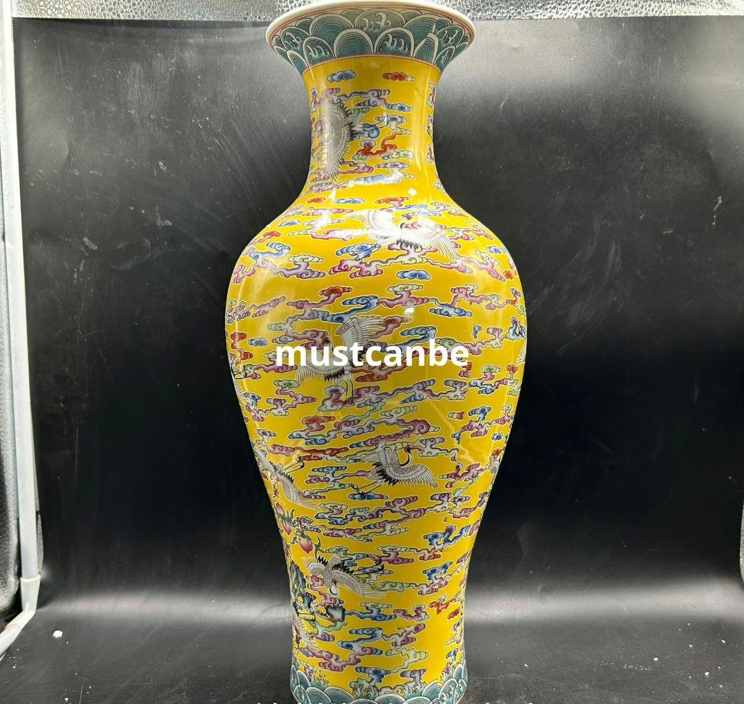 大清雍正粉彩海水鶴魚夜光磁器尾瓶 景徳鎮 陶磁器 装飾品 現代工芸品美術品 置物