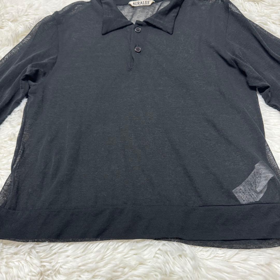 AURALEE オーラリー　ポロシャツ コットン　ブラック　黒　シアー