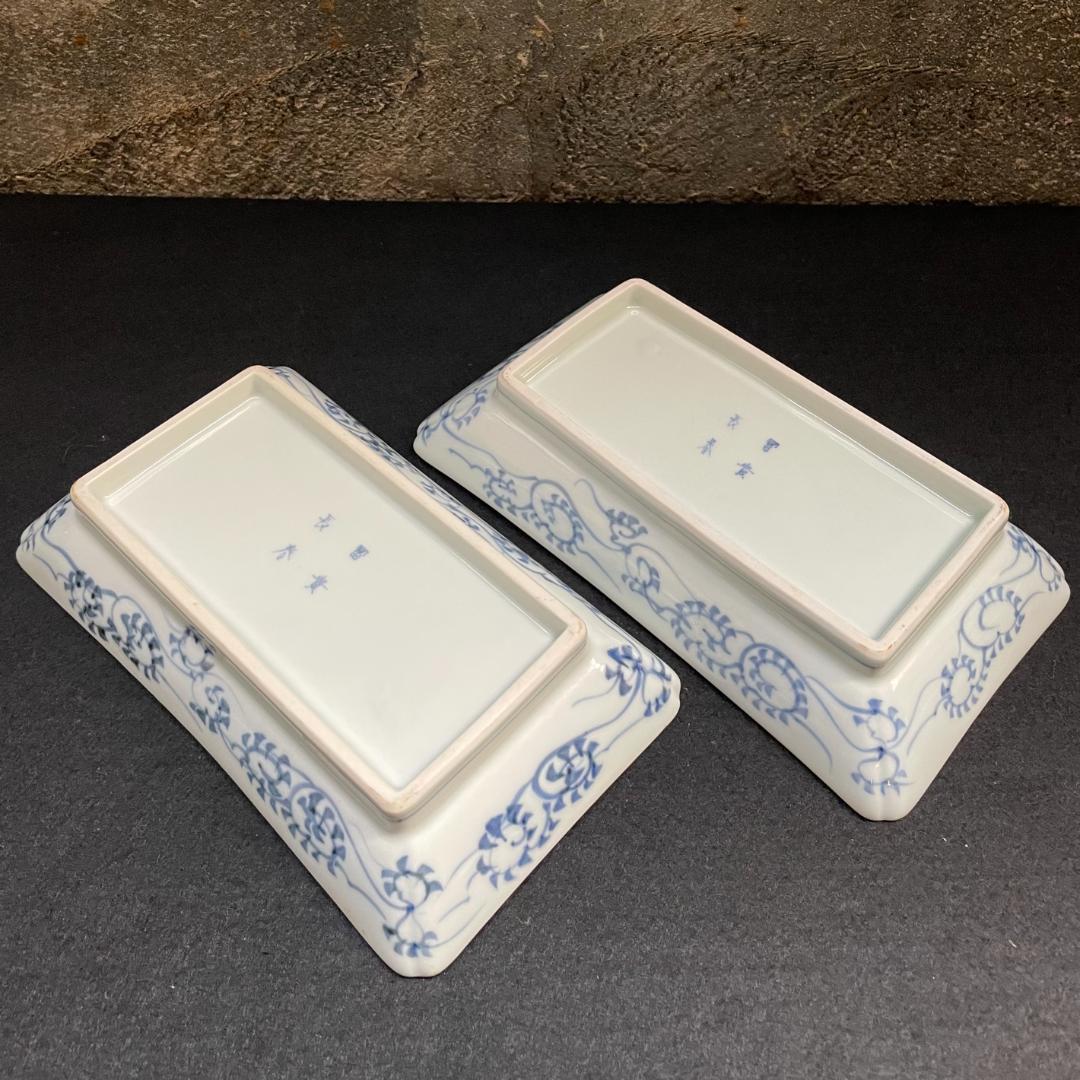 テ*モ様 江戸期 富貴長春 古伊万里 染付 金彩 色絵 骨董 長皿 蛸唐草紋 美