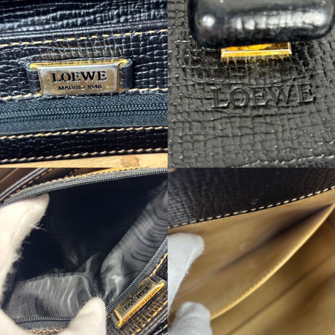 専用ロエベ レザー ハンドバッグ ターンロック ロゴ型押し 黒