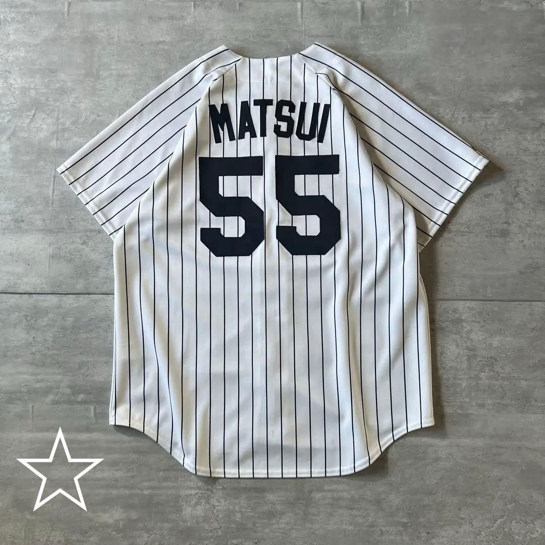 【usa製、松井秀喜#55】Majestic MLBヤンキースゲームシャツ野球