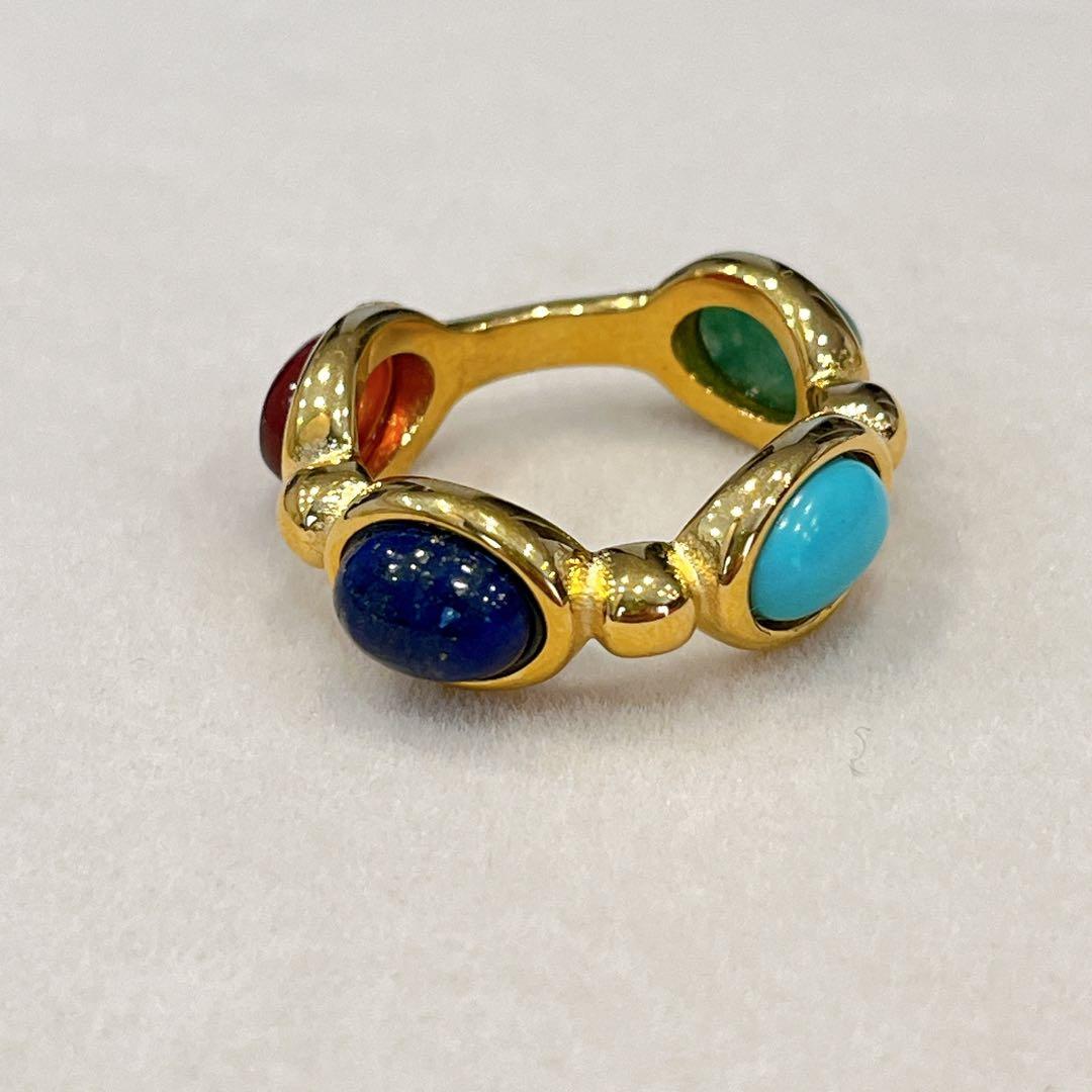 指輪 リング 18k ゴールド 天然石 13号 トルコ石 アゲート ヒスイ