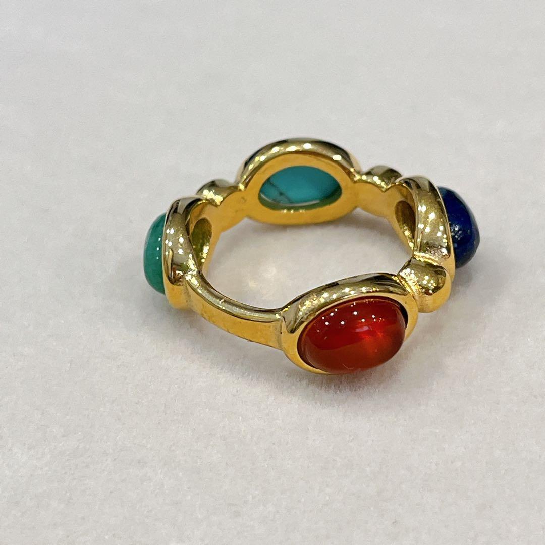 指輪 リング 18k ゴールド 天然石 13号 トルコ石 アゲート ヒスイ