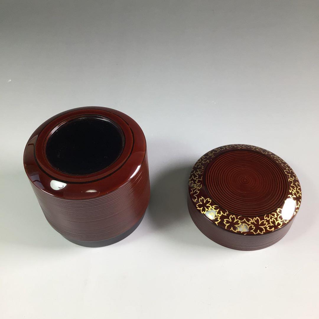 Ｐ９５５　棗　『清山作』『溜塗』『桜蒔絵』『雪吹棗』　共箱　茶道具