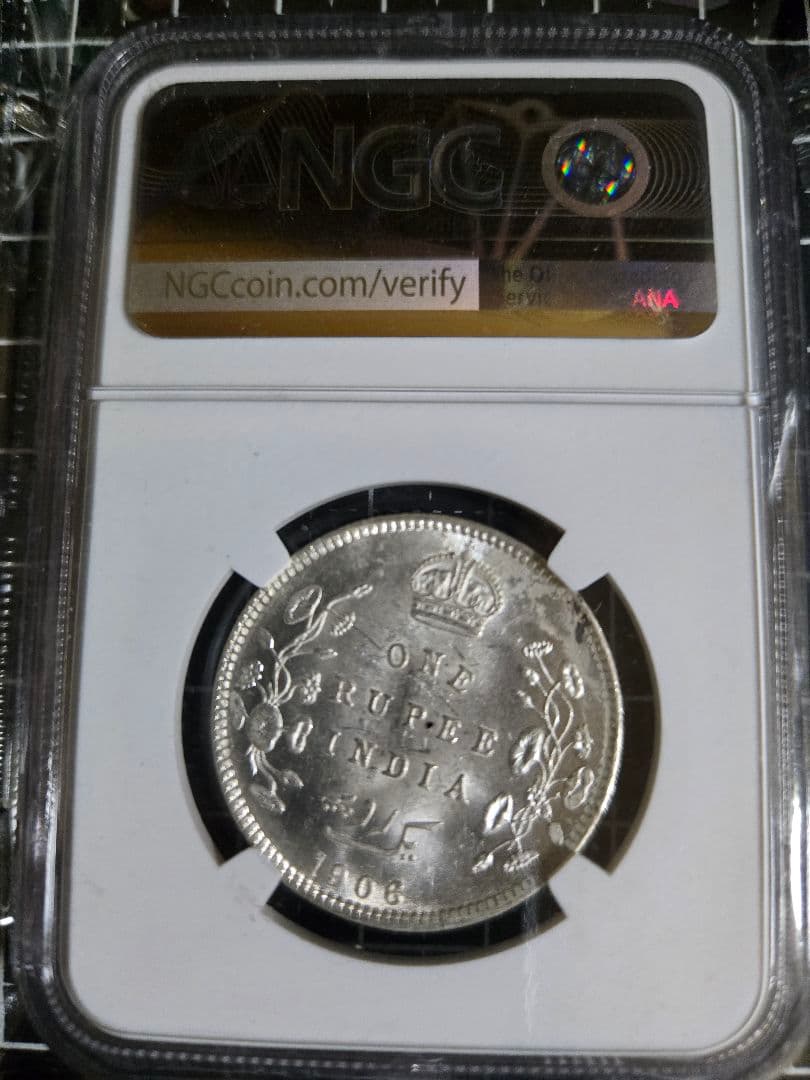 1906年 インド ルピー MS 62 エドワード7世 銀貨 イギリス NGC