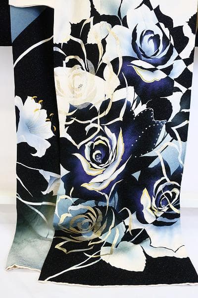 ★専用★美品 振袖 銀通し 黒 オフホワイト 薔薇 トールサイズ 身丈175cm